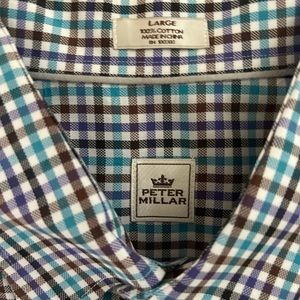 PETER MILLAR Long Sleeve Men's Large Multi Color Check Cotton Dress Shirt